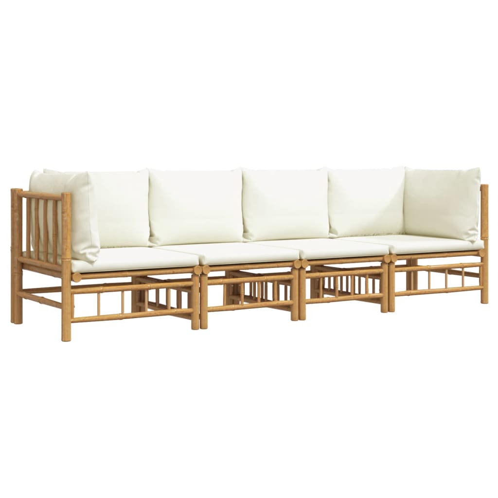 Vidaxl 4-Cz. Garden Furniture Set, Cream Cushions, Bamboo