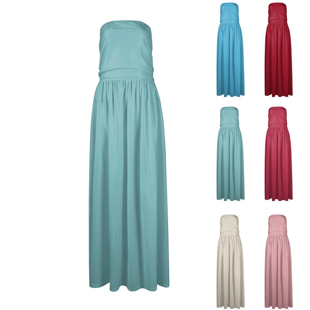 Women's Bohemian Floral Pleated Dress With Slim Fitting Temperament, Summer Strapless Beach Resort Dress
