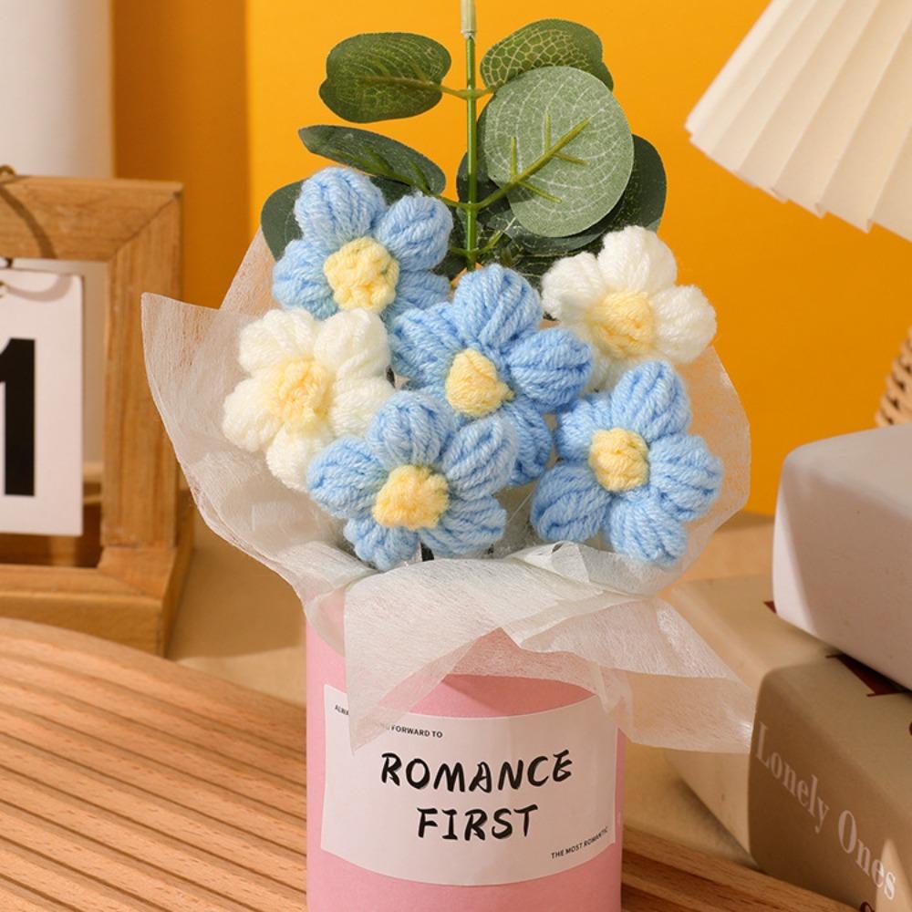 Buquê de Flores Artificiais de Crochê Flor Eterna Feita à Mão Buquê de Formatura Presente de Dia das Mães Aniversário