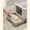 FEANDREA Cat Litter Tray with Lid for Cats up to 15 kg Oatmeal Warm Grey