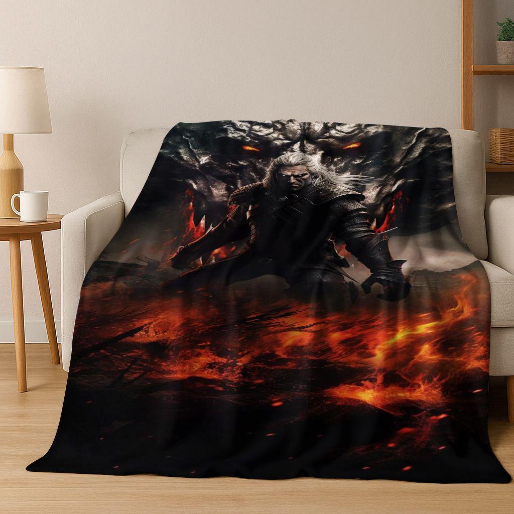 3D The W-Witcher Geralt Games Cartoon Flannel Blanket,Warm and Cozy Soft Throw Blanket for Home Bedroom Bed Sofa Cover Kid Gift