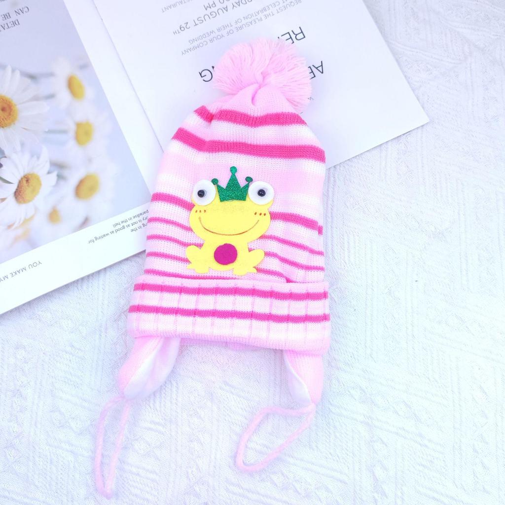 Cartoon Ear Protection Wool Hat with Velvet Lining for Babies and Children