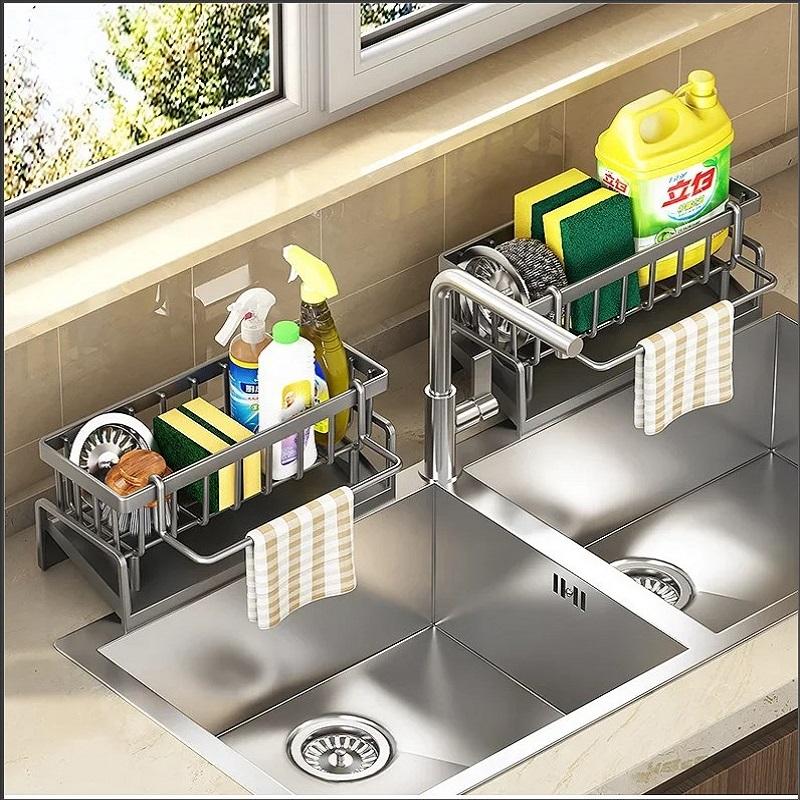 Chiuvetă de scurgere raft bucătărie baie plastic auto-drenaj chiuvetă raft săpun burete suport lavetă prosop raft filtru coș