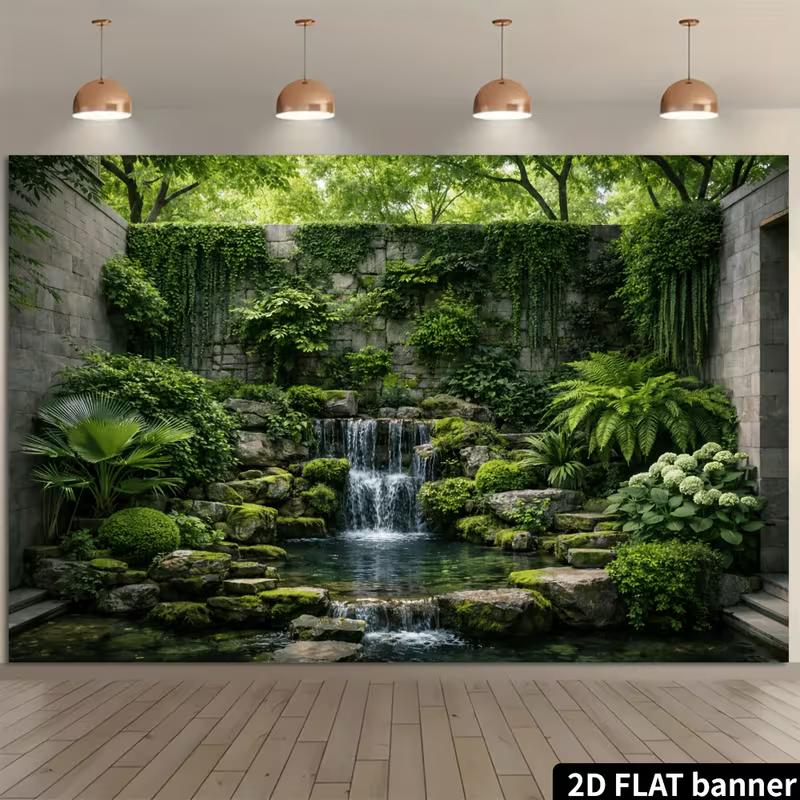 2D Zen Garden Waterfall Backdrop for Nature, Lifestyle & Greenery Photography