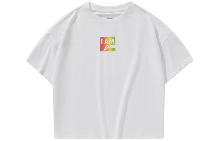 Li Ning Sports Fashion Collection T Shirts Women s White Crew Neck Moderate Straight Fit AHSP216-4 XL