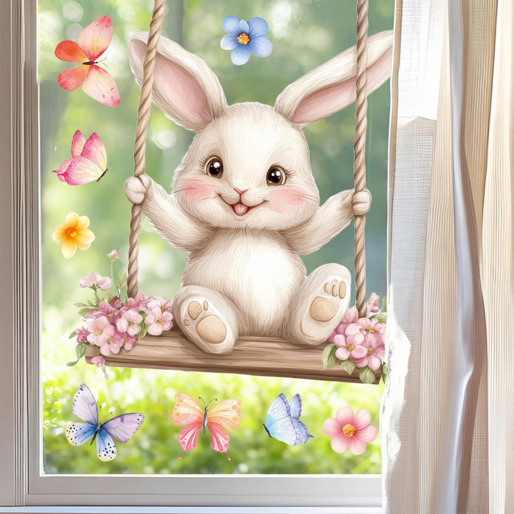 Easter Bunny Window Clings Cartoon Egg Stickers Cute Decoration For Home Classroom Nursery Shop Glass Display Decorations