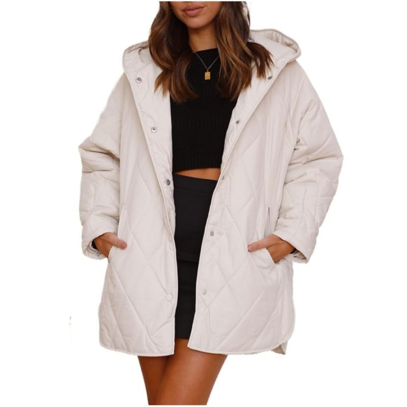 Damen Herbst und Winter einfarbig leichter Freizeitmantel lockere Rauten-Kapuzenjacke