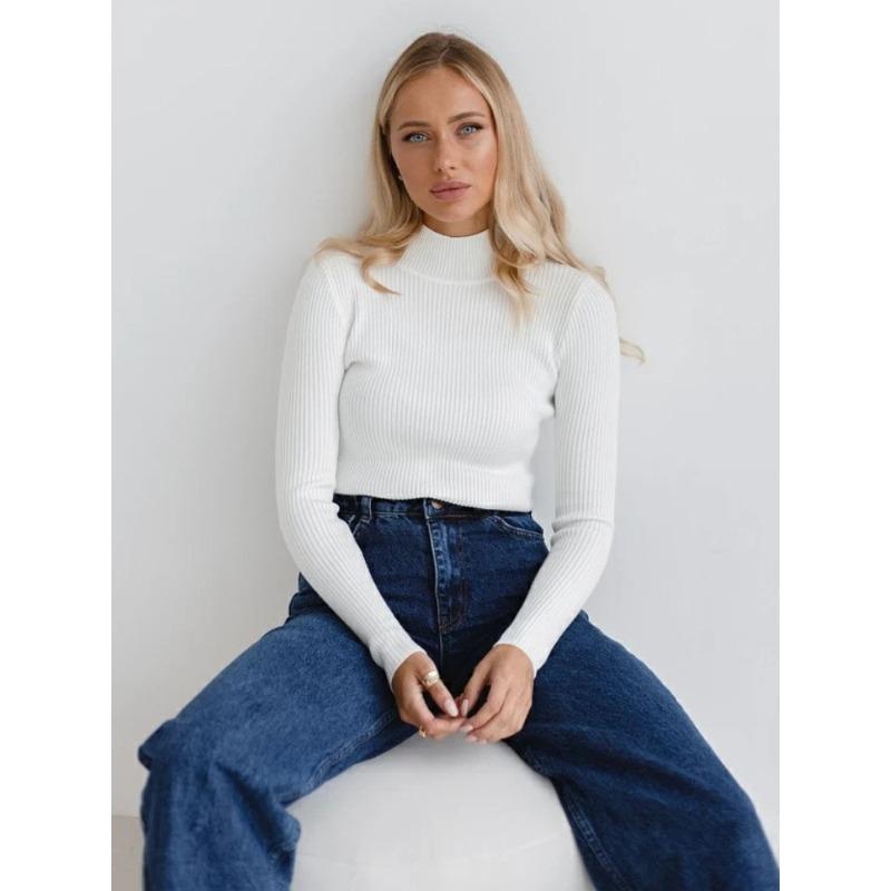 Spring Autumn Knitted Half Turtleneck Long Sleeve Slim Jumper Tops Women Sweater Pullover Solid All-match Ladies Casual Shirts Soft Sweaters One size белый 1740₽