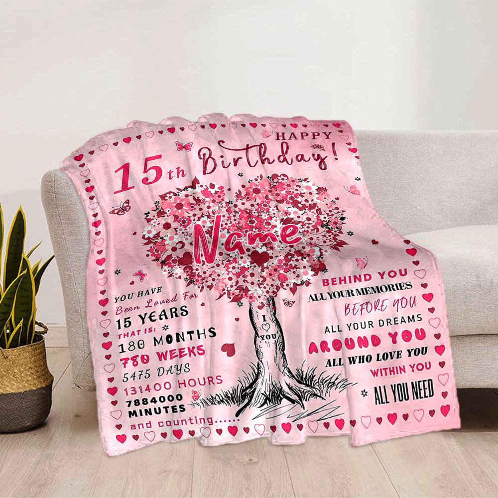 Happy 15Th Birthday Home Customize Your Name Blankets Comfortable Soft Lightweight Multipurpose Blanket For Picnic Sofa Office Bed Living Room