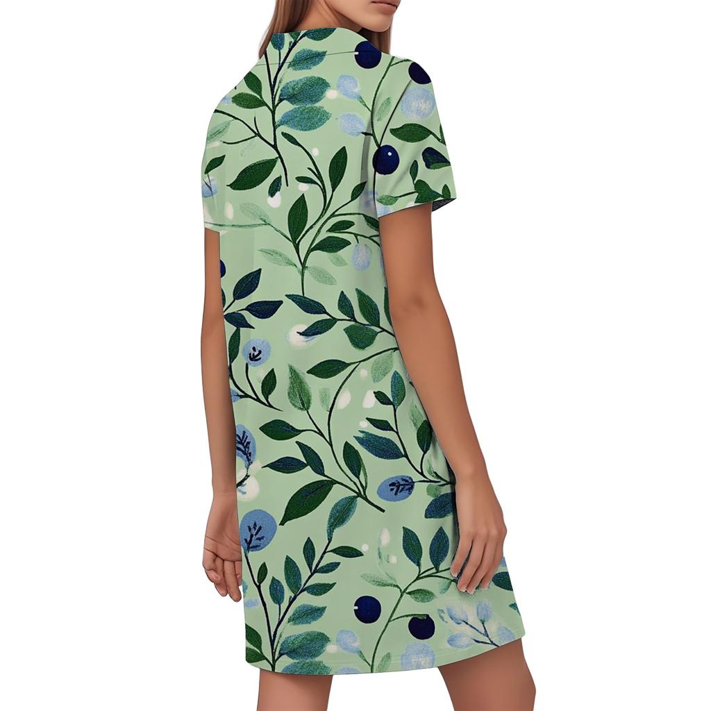 Women's Casual Fashion Stand Collar Floral Print Short Sleeve Dress