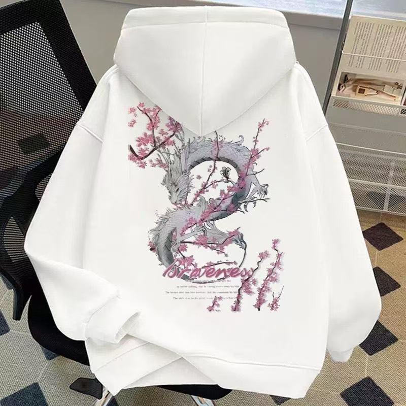 High Street Luminous Sakura Dragon Hoodie - Unisex Loose Fit Cotton Sweatshirt