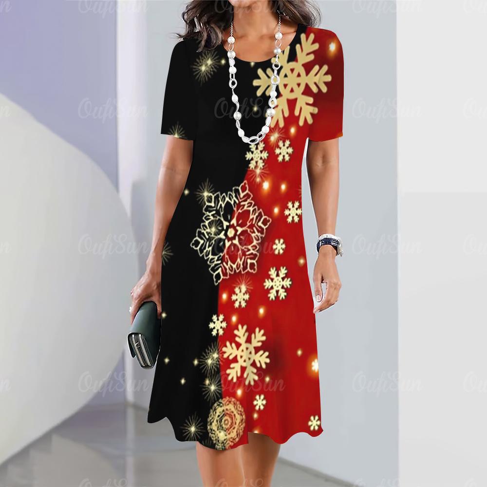 New Women's Dress Retro Dress Starlight Print Casual Short Sleeve Fashion Women's Plus Size 2K Clothing