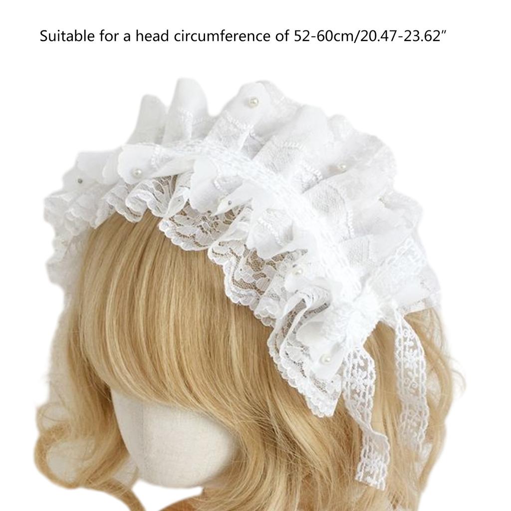 Anime Maid Headband for Girls Lolita Style Ruffle Lace Headband with Ribbon Bowknot ComicShow Masquerade Balls Hairband