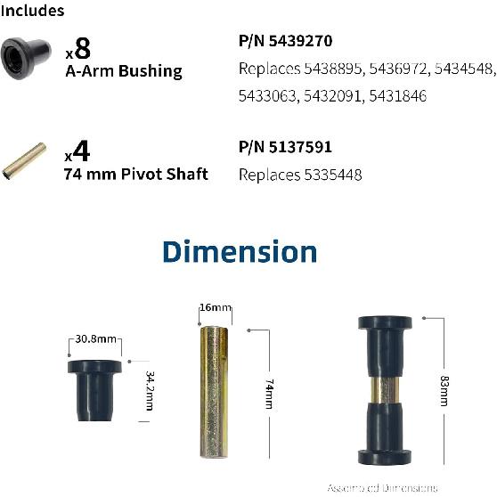 Front Or Rear Upper Lower A Arm Shaft Bushings For Polaris Ranger 400 500 700 800 900 EV, Control A-Arm Bushing Kit, Durable Replacement Kit For