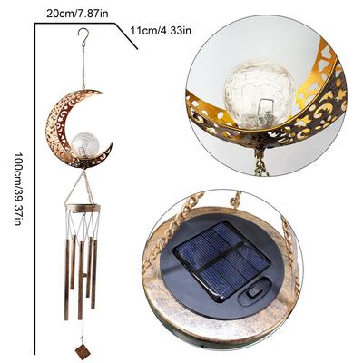 Solar Moon Wind Chimes Metal Moon Chimes with Crackle Glass Ball Outdoor Hanging Decoration Garden Wind Bells Party Favors