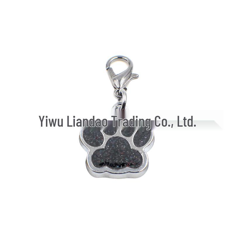 Small Glitter Dog Paw Print Pendant - Zinc Alloy Pet ID Tag (17x18mm)