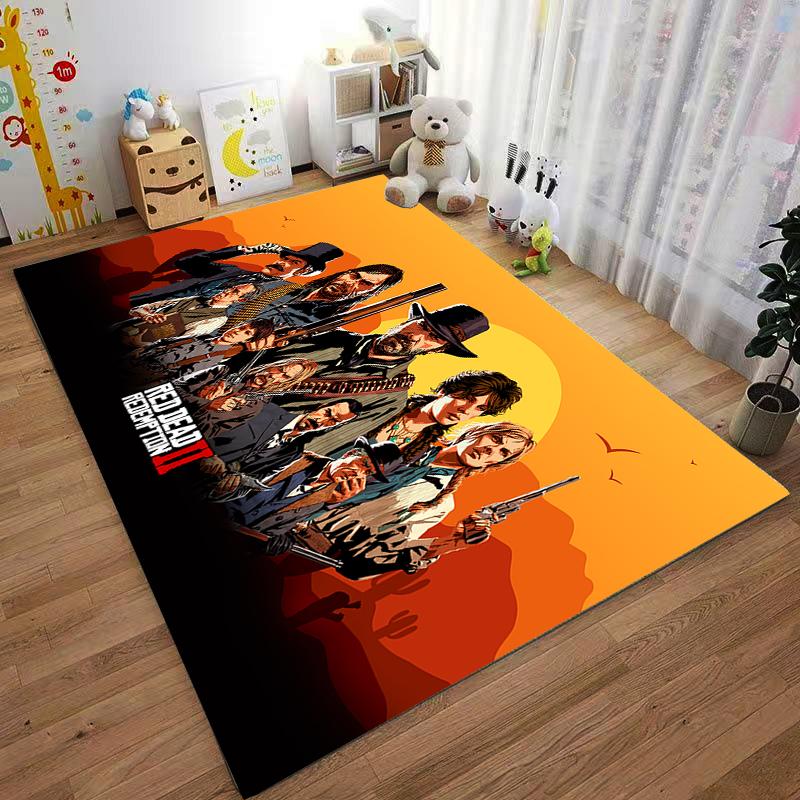 Western Characters Rug In Red Dead Redemption Style Suitable for Use As an Anti-slip Game Mat for Living Room and Bedroom Sofas