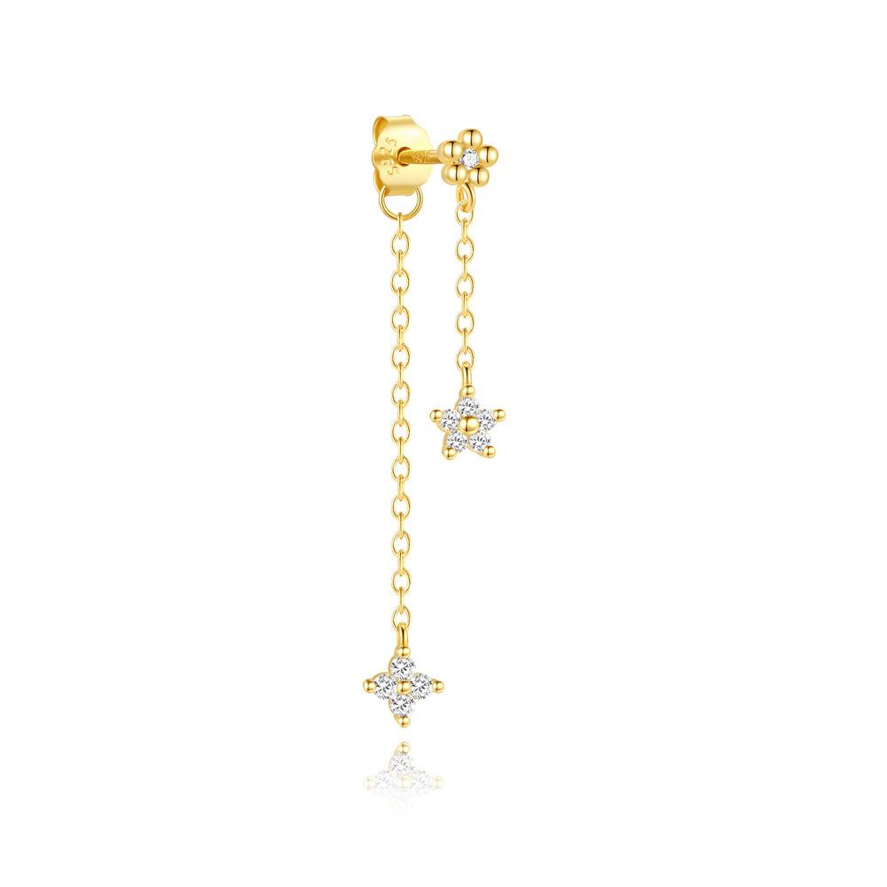 Factory 925 Sterling Silver Star Flower Double-layer Tassel Chain Stud Earrings Zircon Gold Plated Earrings for Women