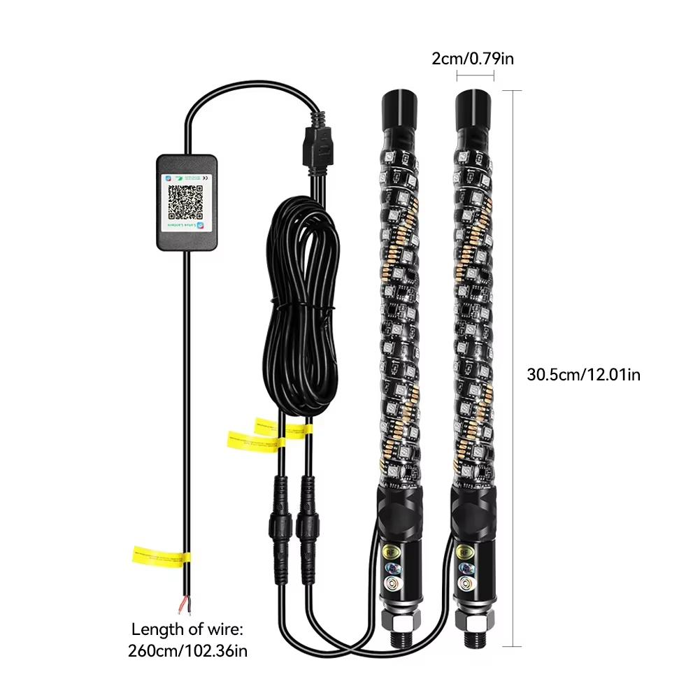 1FT LED Whip Lights Lighted Antenna Whips For ATV UTV Polaris RZR Off Road Truck Sand Buggy Dune Flagpole Lamp