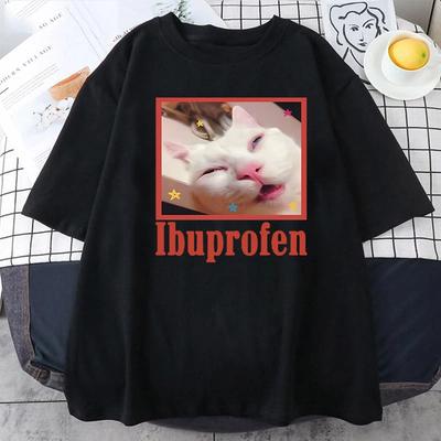 Ibuprofen Katze Meme T-Shirt Niedlicher Katzenliebhaber Baumwoll-T-Shirt Lässige Lustige T-Shirts Unisex Übergroßes T-Shirt Tee Lustige Katze Grafik-T-Shirt