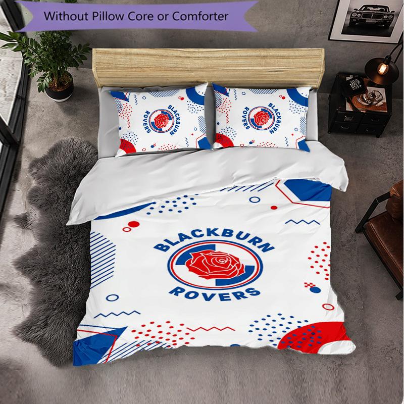 Blackburn Rovers Football 3 Piece Bedding Set Soft Duvet Cover Set with Pillowcases Printed Bedroom Decor Set for Home