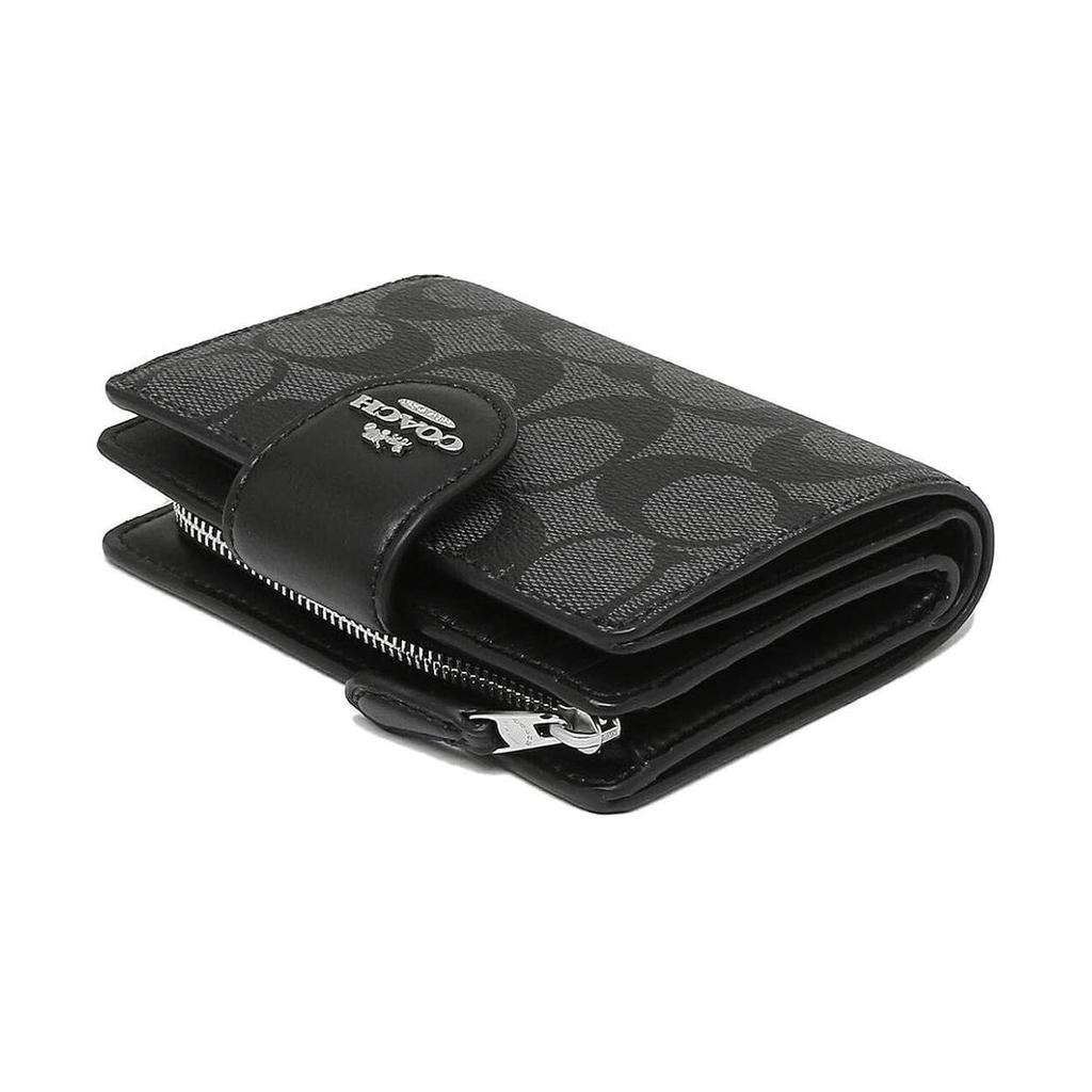 Coach Corner Zip Classic Fashion Monogram Corner Zip PVC Wristlet Clutch Mahjong Wallet Women clutch Charcoal C0082-SVDK6