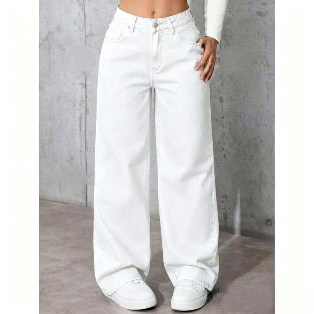 Black High-Waisted Loose Wide-Leg Floor-Length Trousers for Women