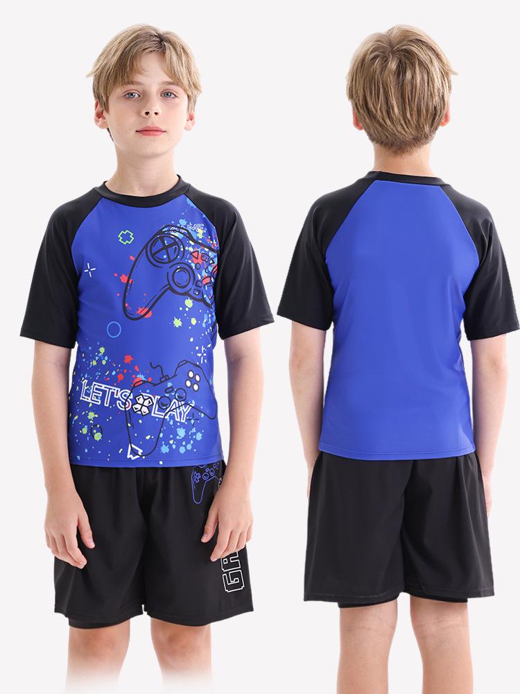 2025 Boys' Two-Piece Sun Protection Swim Set: Swimsuit & Trunks for Children and Teens