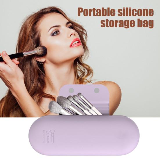 Silicone Makeup Brush Holder Storage Bag Large Capacity Portable Cosmetic Brush Holder with Magnetic Closure