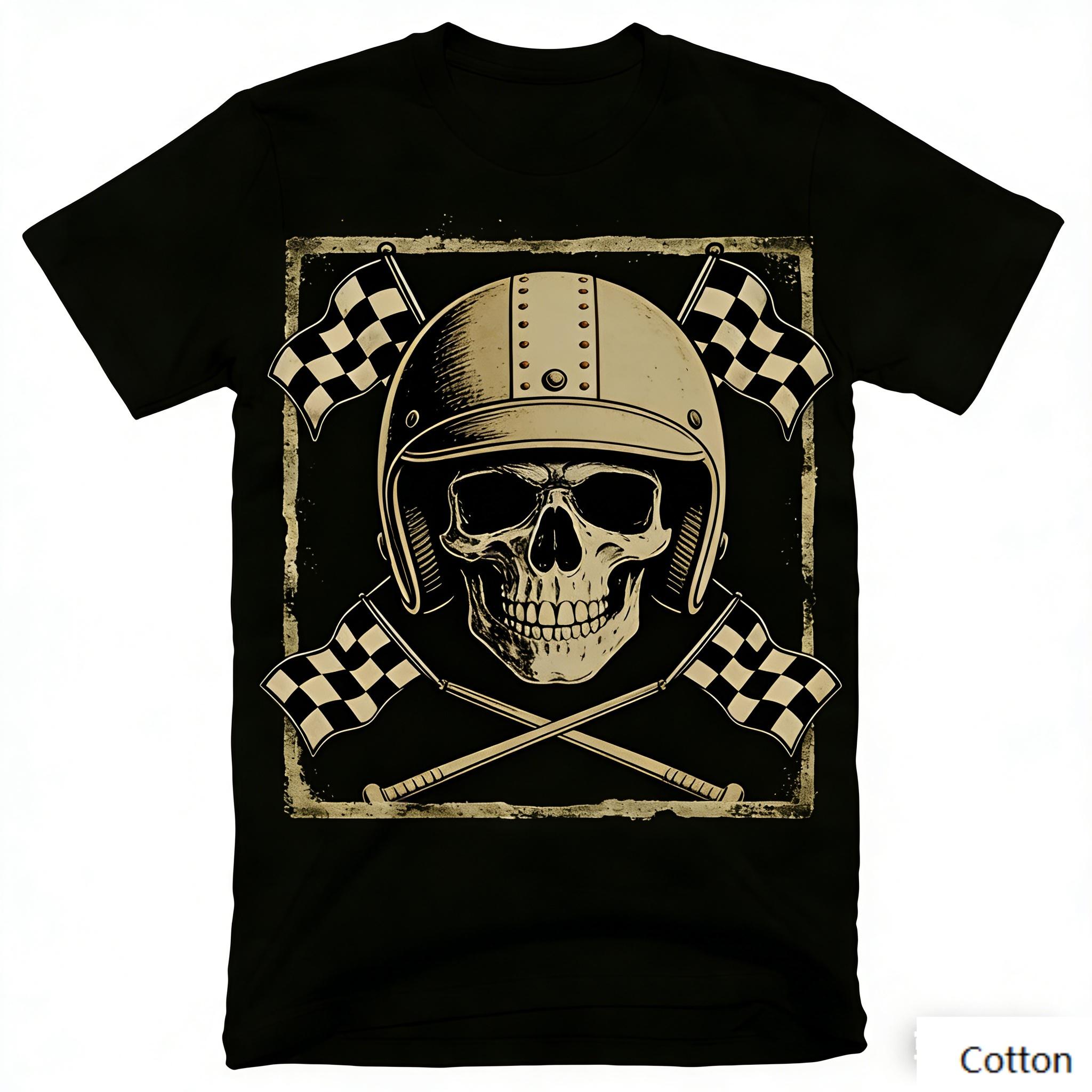 Edgy Retro Biker Gothic Style Black Cotton T-Shirt, Bold Rivet Helmet Skull Print, Casual Oversized Unisex Short Sleeve Tee S разноцветный