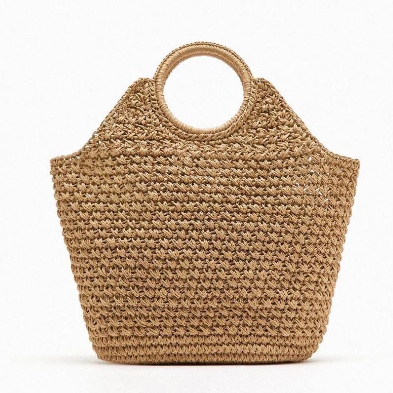 

Round Handle Woven Bag Summer Raffia Straw Bags Designer Handbags Handmade Large Travel Beach Bags for Woman Shopper Tote Clutch 40x35x13cm