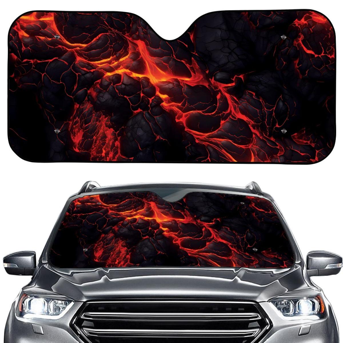Car Sunshade - Cool Flame Lightning Design, Front Windshield, Aluminum Foil Material, Single Piece. Single Size