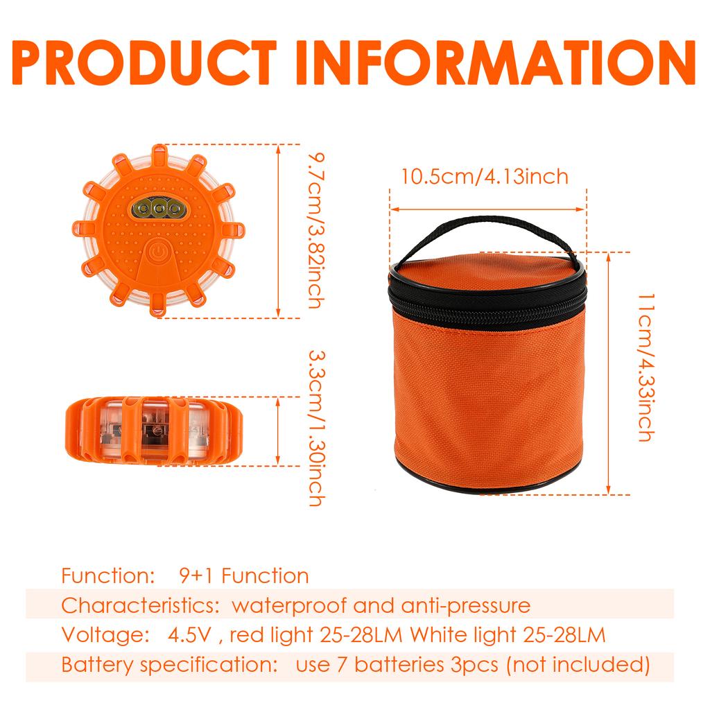 3pcs LED Road Emergency Lights Roadside Warning Car Safety Flashing Warning Light Flare Kit with Magnetic Base and Hook