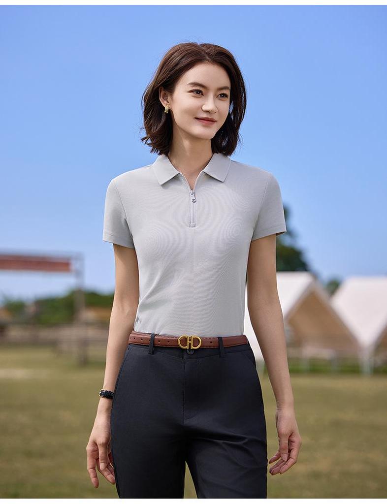 Custom Workwear Half-Zip Polo Shirt with Turn-Down Collar, Ice Silk Cotton, Short Sleeve, Logo Print.