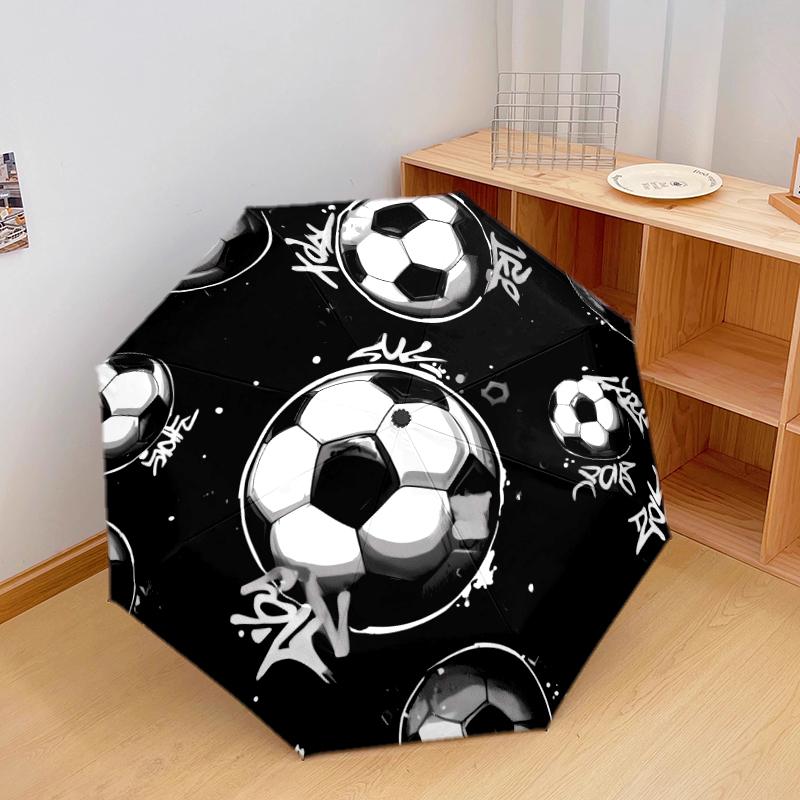 1 PC Automatic Folding Umbrella - Football Pattern, Portable & Foldable Design with 8 Ribs, Christmas Birthday Gifts
