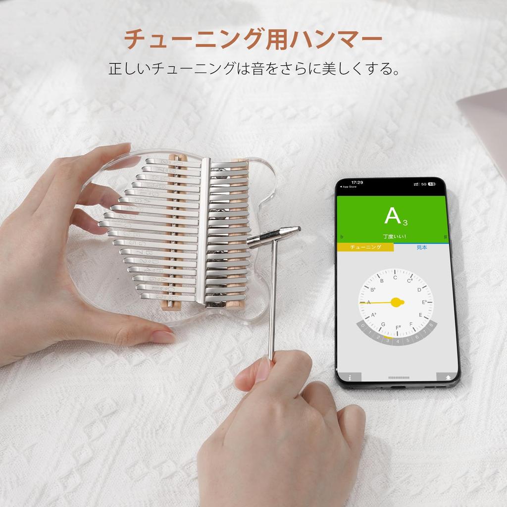 17-Key Kalimba Beginner Set, Finger Piano, Acrylic Material, Storage Case, Tuning Hammer, Japanese Manual, Gift for Kids and Adults