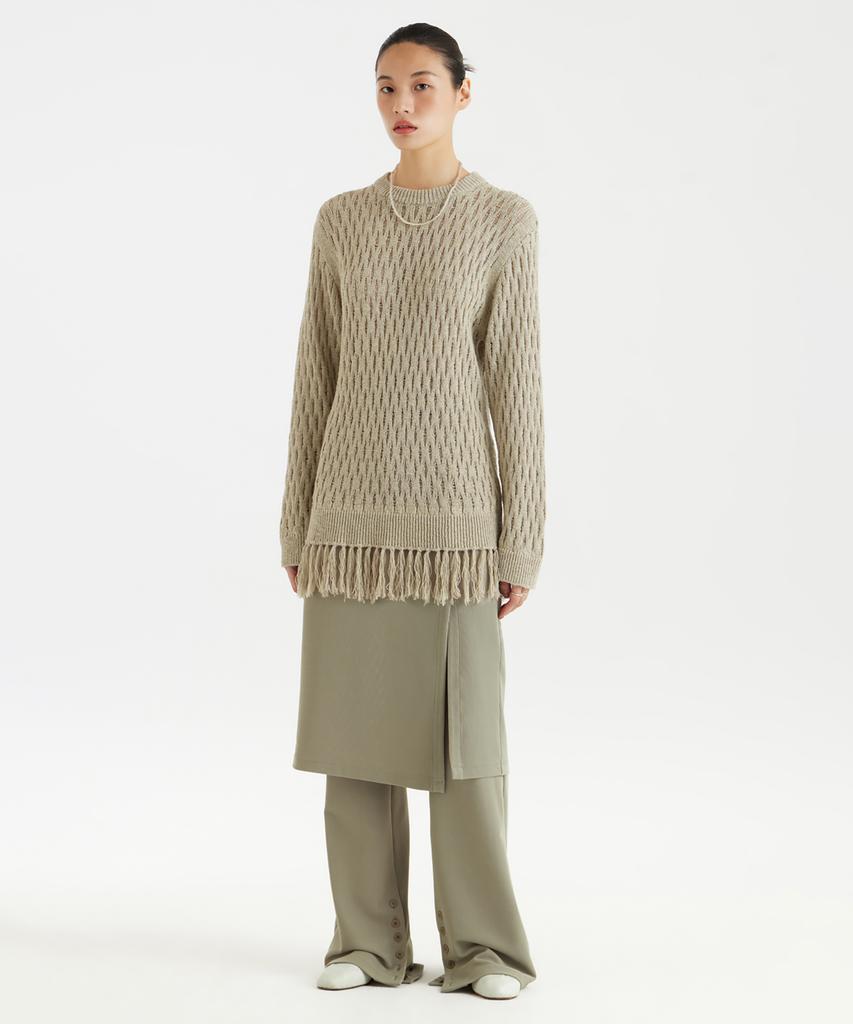 YOUTH Tassel Crewneck Knit Top - Sage Green