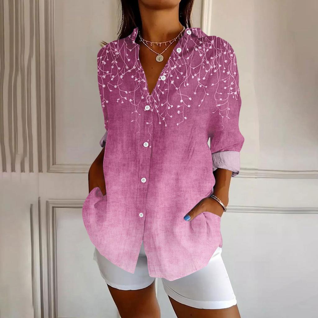 Camicia da Donna con Bottoni Manica Lunga con Stampa Grafica Top Blusa