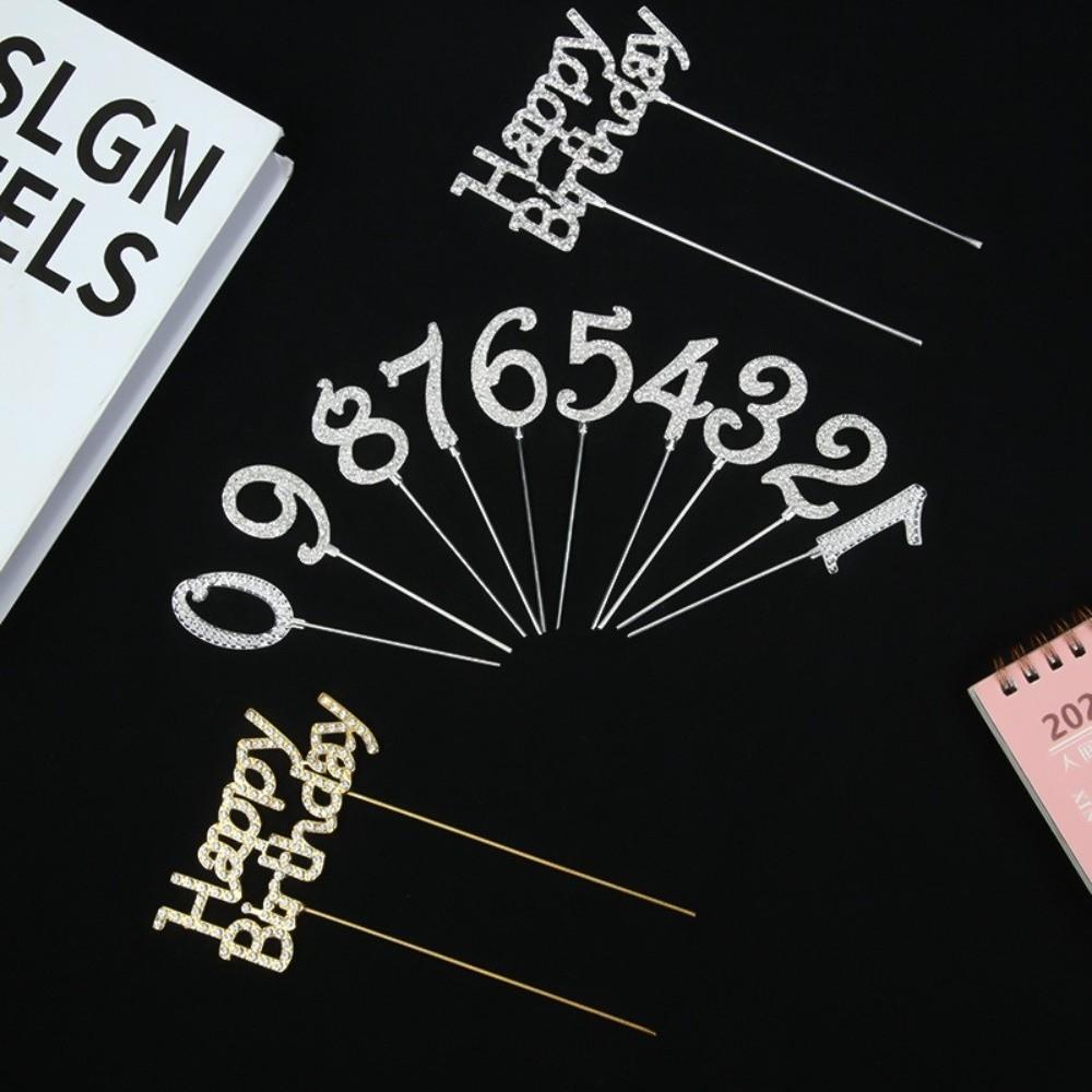 Strass-Zahlen-Kuchenaufsatz Glänzendes Silber Kuchen-Steck-Set Wiederverwendbarer Glitzer Digitale Kuchen Dessert Dekoration Geburtstagsfeiern