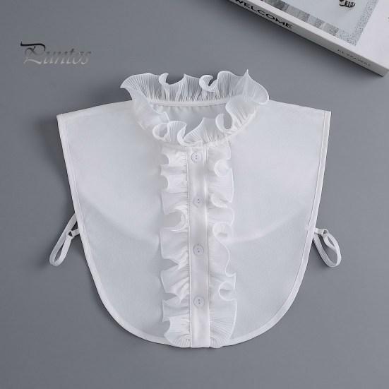 False Shirt Collar Fake Solid Color Lace Shirring Elegant Vintage Match Clothes Formal Lightweight Lady for Work