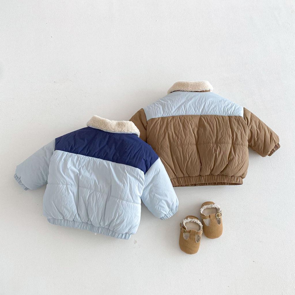 Boys Winter Puffer Jacket Korean Style Color Block Coat Thick Warm Bear Outerwear for Kids