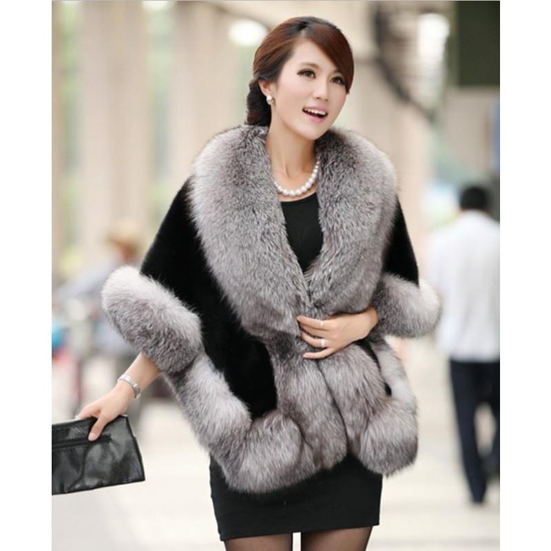 Artificial imitation fur coat women's medium and long imitation mink hair  new imitation fox fur collar shawl
