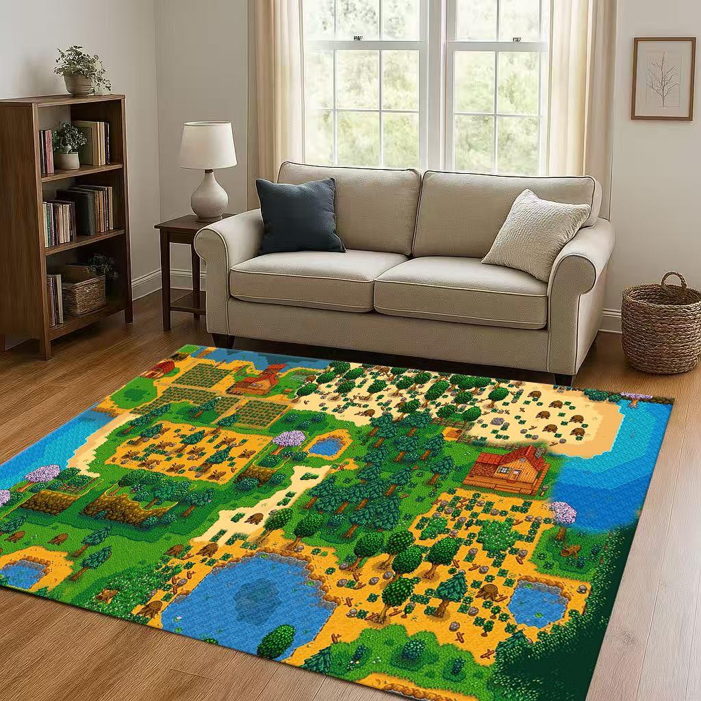 Retro Pixel Game Stardew Valley Farm Map Living Room Non-Slip Area Rug Soft Carpet for Bedroom Playroom Sofa,Home Decor Doormat