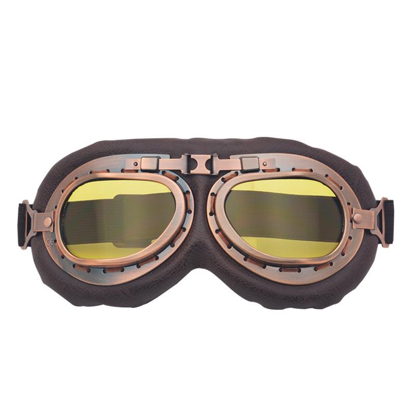 Retro Silver Frame Harley Motorcycle Goggles - Foldable Windproof Antique Bronze Design for Karting