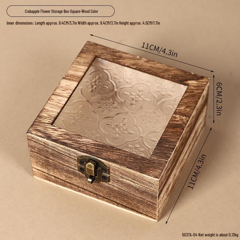 Retro Begonia Glass Lid Wooden Storage Box for Cosmetics, Snacks, Candy, and Documents - Dustproof and Multifunctional