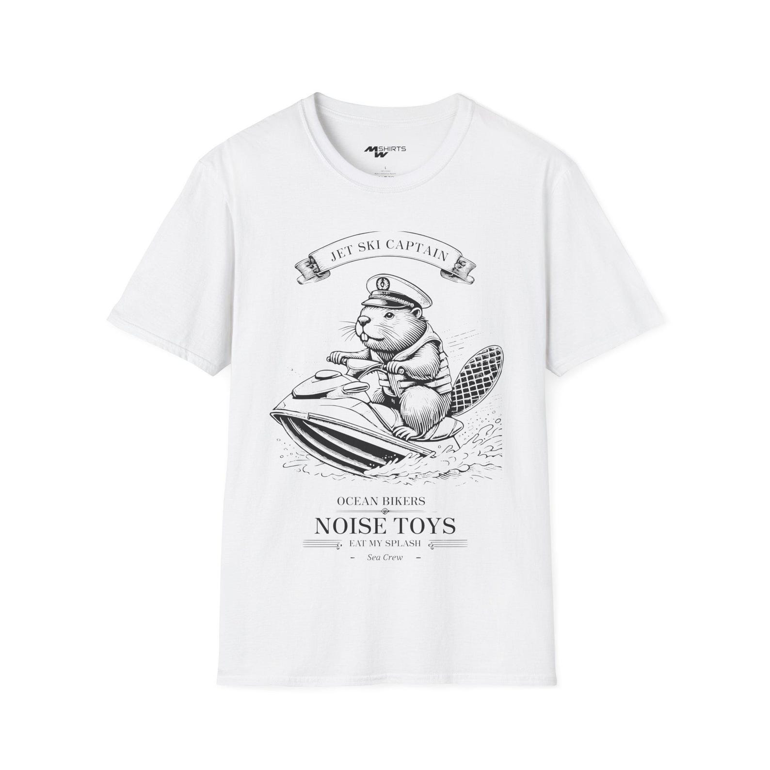Jet Ski Captain Beaver T-Shirt: Unisex Softstyle Tee XL