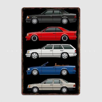 Namų dekoratyvinis paveikslas Metalinis plakatas Vidaus prabanga Vokiečių automobilio evoliucija W124 E klasės serija Klasikinis retro ženklas Kambario sienų dekoras