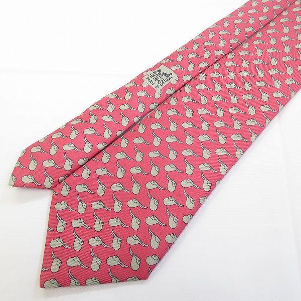 Used Hermes HERMES tie pink gray all-over pattern animal pattern silk made in France men's 940222 k01