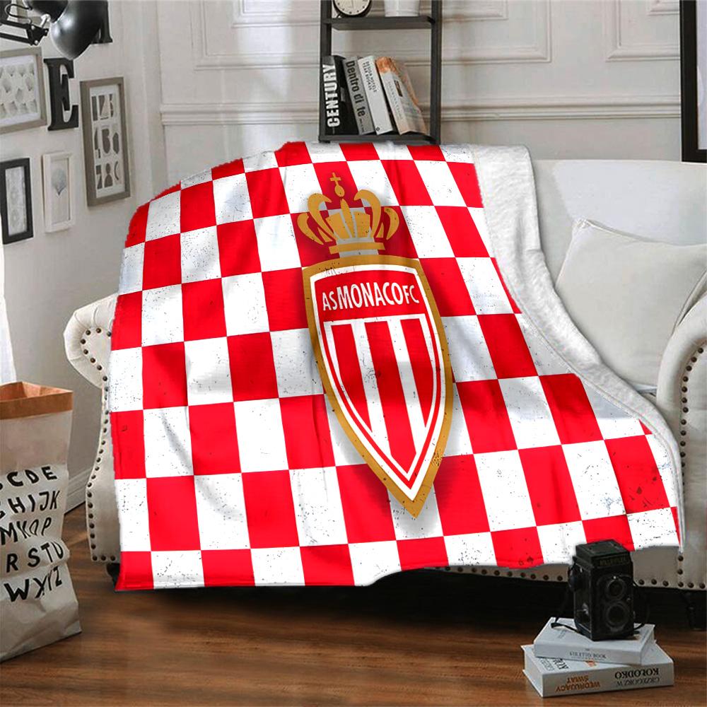 As Monaco Crest Flannel Blanket, Soft Polyester, Modern Design, All-Season for Camping, Travel, Gifts for holidays or birthdays