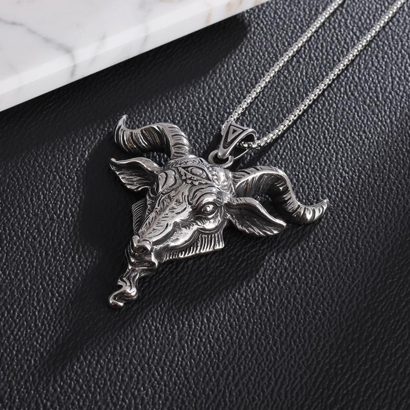 Retro Demon Satan Sheep Head Eye of Truth Necklace Lucifer Pendant Men's Punk Gothic Trendy Party Jewelry